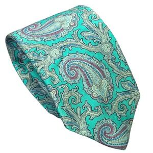 Davidsons of Virginia Silk Tie Men's Teal Aqua Purple Paisley Classic Wide